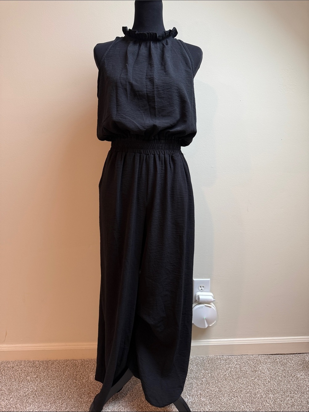 Jodifl Sleeveless Black Halter Jumpsuit with Elastic Waist